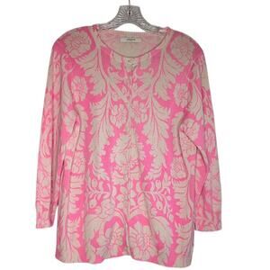Liz Claiborne pink & cream floral print silk/cotton cardigan